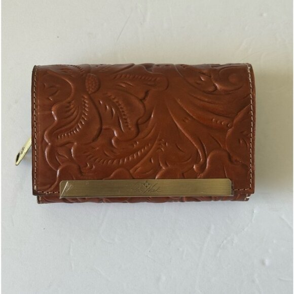 Patricia Nash Wallet Tooled Tri-fold Cametti Leather Florence Brown